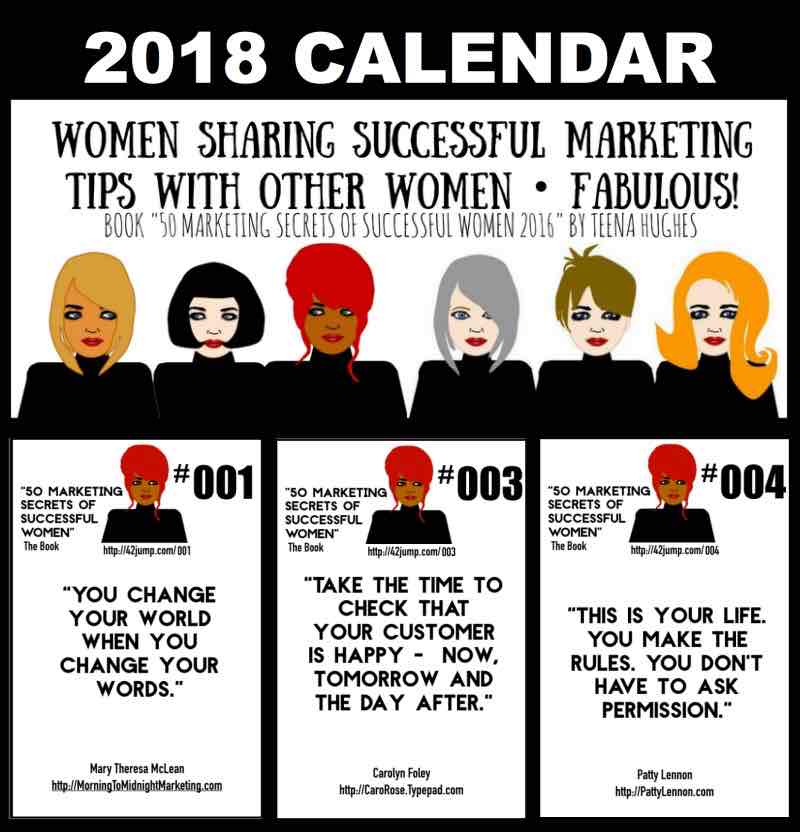 2018 Calendar for 50 Marketing Secrets of Successful Women with Teena Hughes (image)